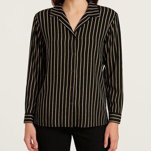 Foxcroft NYC 16W Black Tan Striped Non-Iron Stretch Button Down Blouse